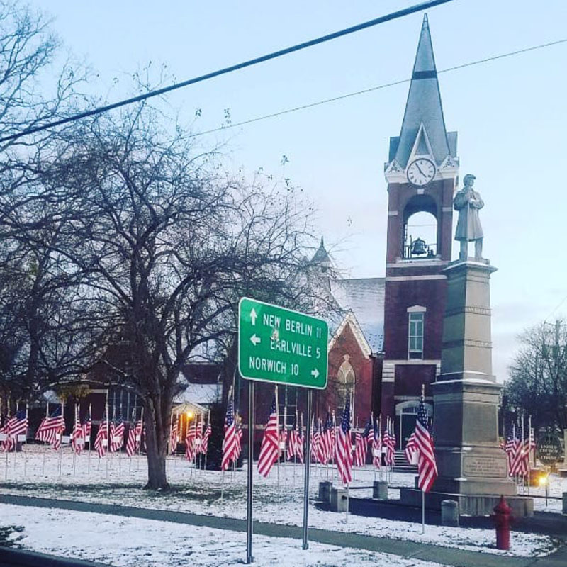 Veterans flags on the lawn